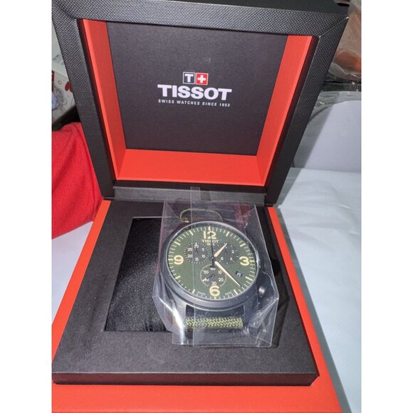 Tissot Swiss Chronograph Mens Watch With Green Dial & Nylon Strap In Original Bo